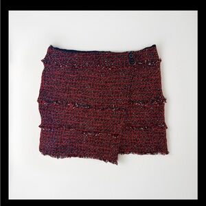 CARLISLE Wool Blend Wrap Mini Skirt Women Size 18 Classic Fringe Red Black White